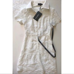 White Embroidered Lace Button Detail Skater Dress